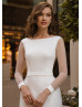 Long Sleeves Ivory Satin Simple Wedding Dress